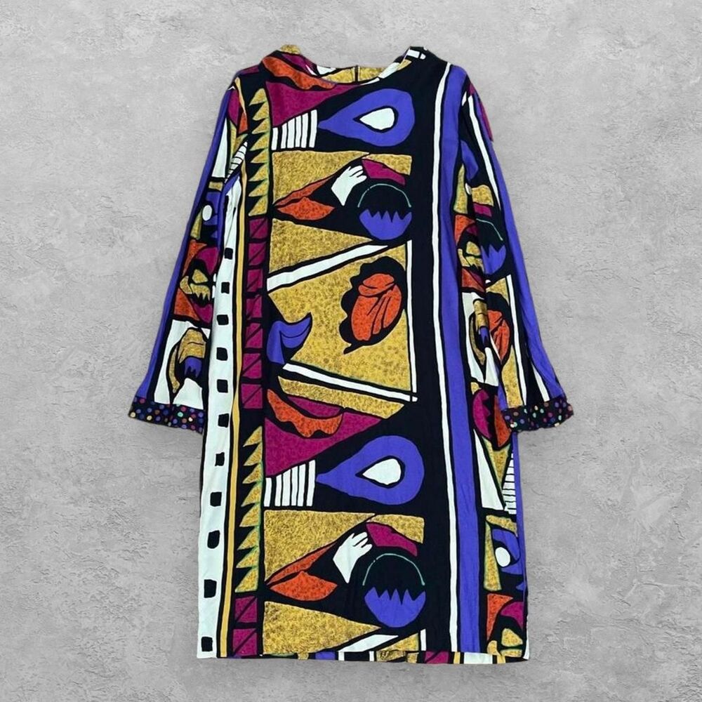 VTG 80s 90s KC Spencer Amy Dietrich Abstract Geometric Shift Dress S/M